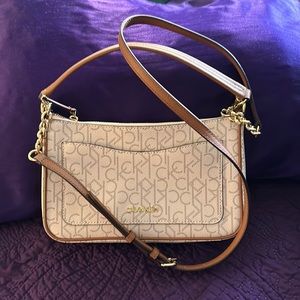 Calvin Klein white and tan crossbody or shoulder purse